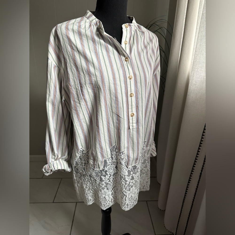 Pilcro Multicolor Striped Shirt with Red Stitching